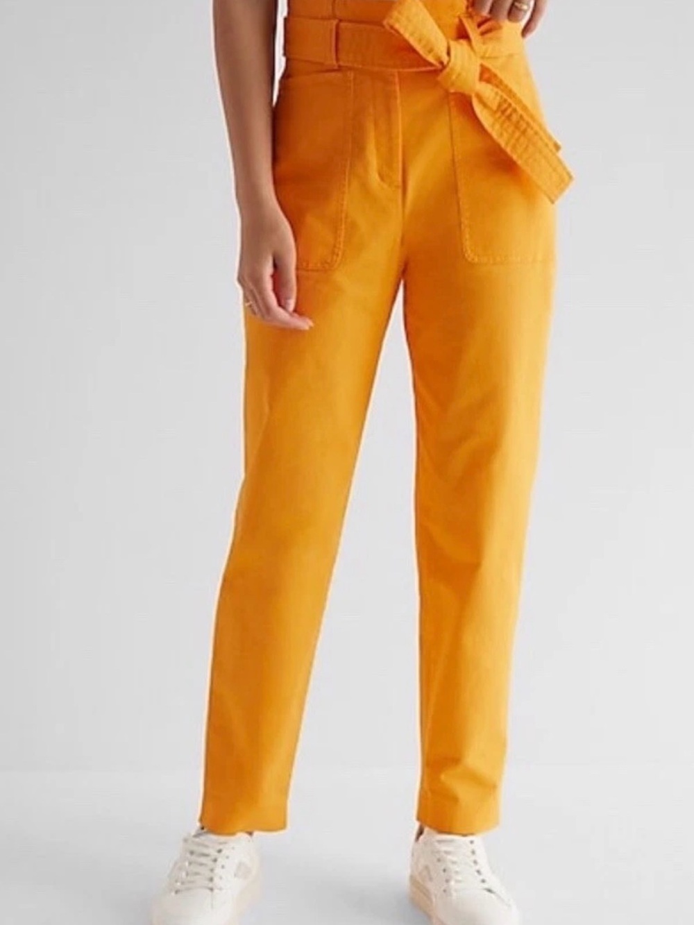 Express Super High Waisted Belted Paperbag Ankle Pant Womens Size 2 Orange Mango